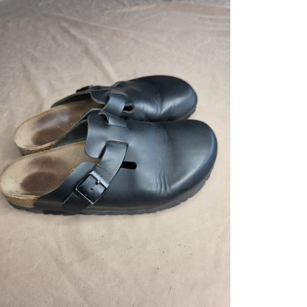 Men's Birkenstock Boston Black Leather Clog Sandals EU 40 Cork